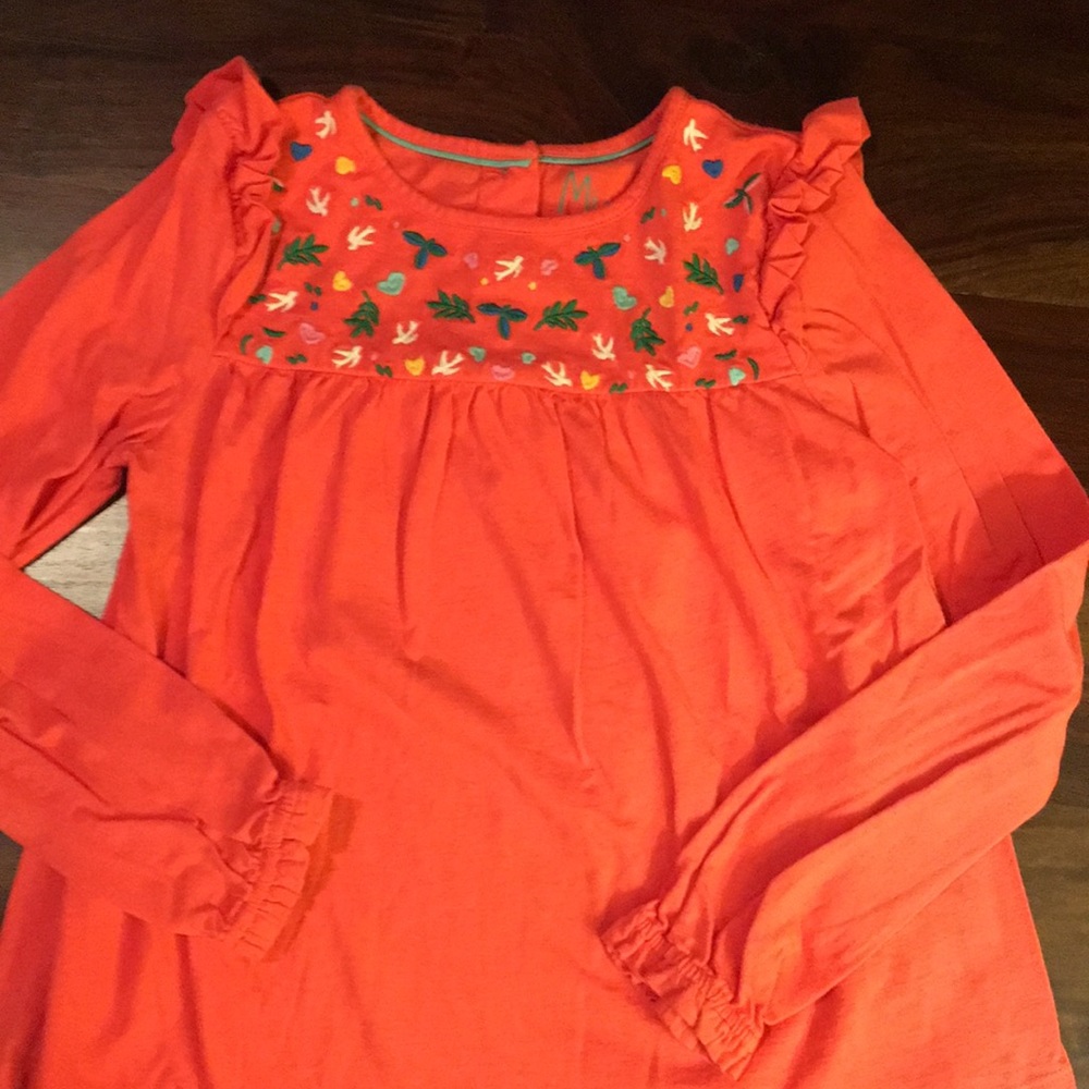 Mini Boden orange long-sleeve top, sz 9-10 kids